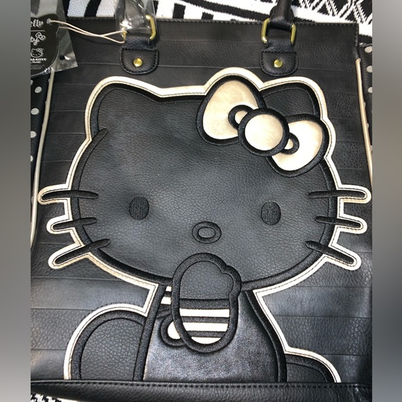 Loungefly X Hello Kitty black/gold/tan leather tote bag - Picture 1 of 6